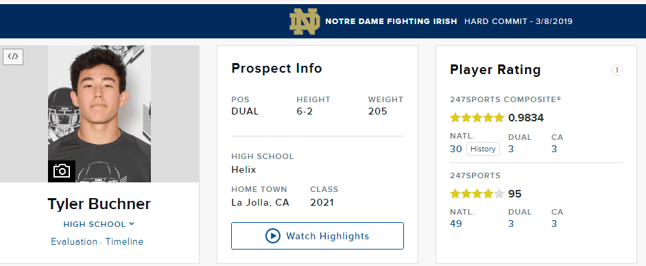 ND Commit Tyler Buchner Is Five Star Again (For Real This Time)