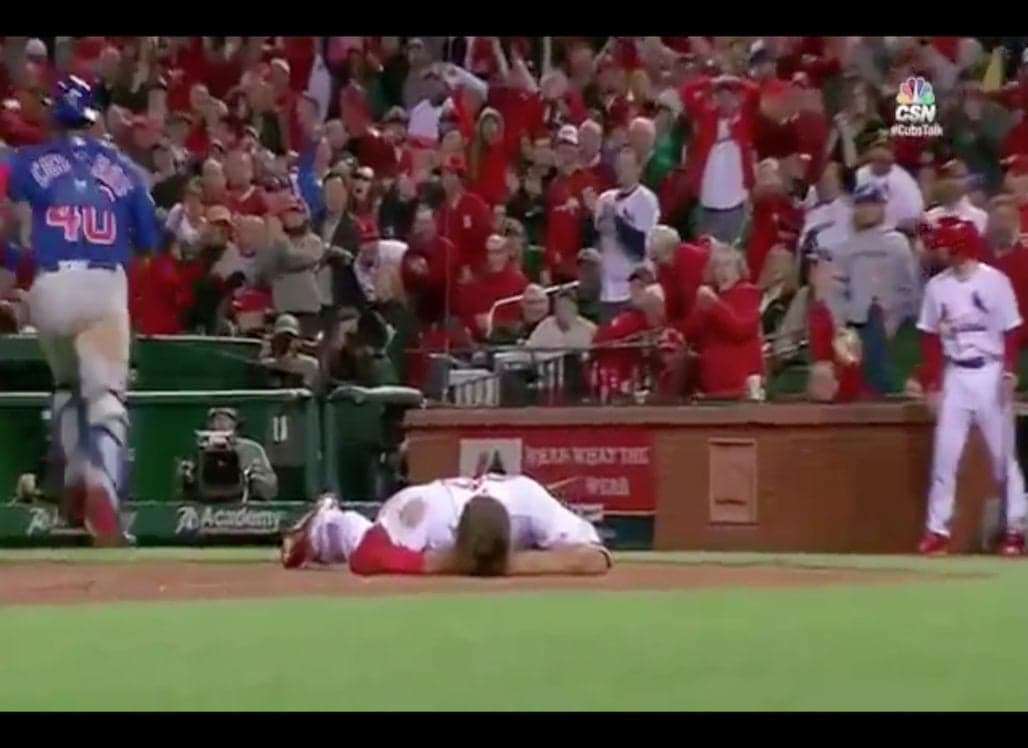 The Cubs Hit Stephen Piscotty 3 Times In One Inning, Knocked Him Out At Home Plate