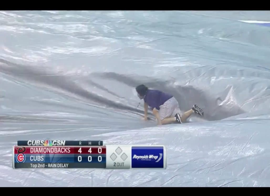 Cubs Grounds Crew Member Tarp Surfs After Getting Caught Underneath