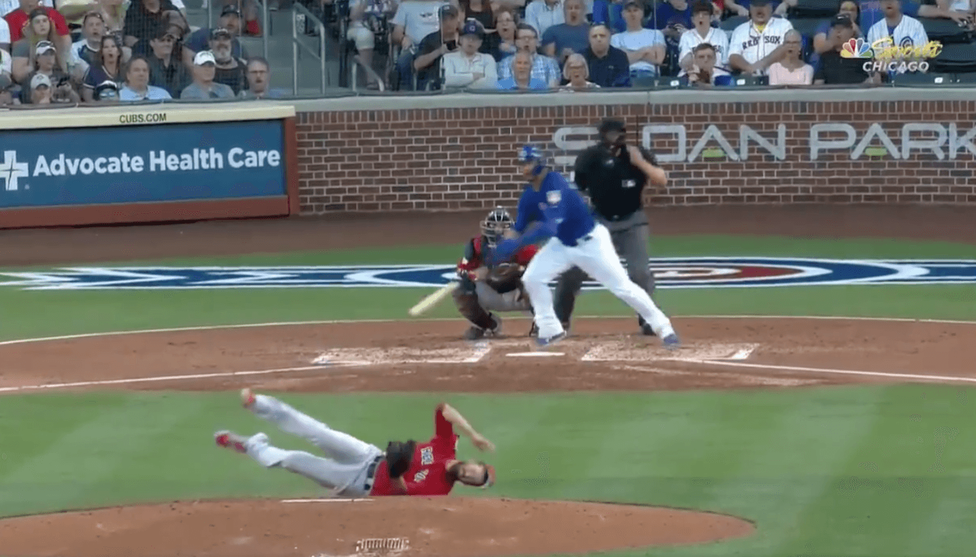 WATCH: Willson Contreras Lines Ball Off Rick Porcello's Head, Cole Hamels Hits A Bomb